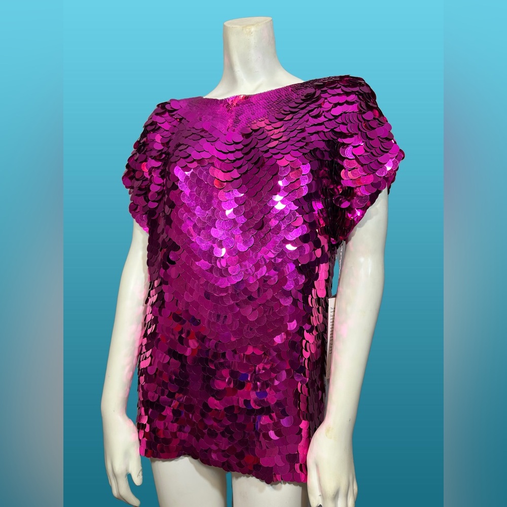 80s 90s Vintage Foley’s Argenti Hot Pink Sequin Silk Top – NWT (100% Silk)